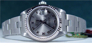 ROLEX Ladies Stainless & WG Rhodium ROMAN DateJust 79174 SANT BLANC