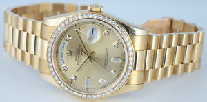 ROLEX - Men's 36MM President Champagne Full DIAMOND Bezel 118238 - SANT BLANC
