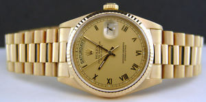 ROLEX - 36mm Mens 18kt Gold Day-Date President Champagne Roman 18038 SANT BLANC