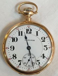 1920 HAMILTON 14K GOLD 21 JEWL RAILROAD GRADE 992 POCKET WATCH sz 16 IN CASE