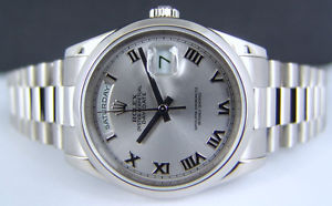 ROLEX - Men's White Gold Silver ROMAN President 118209 SANT BLANC