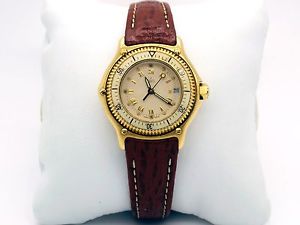 Rare Vintage EBEL 18k Gold  Discovery Divers Leather Ladies Watch