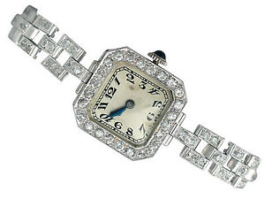 4.20ct Diamond and Platinum Cocktail Watch - Vintage Circa 1940