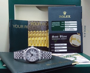 ROLEX Ladies White Gold & SS DATEJUST Jubilee DIAMOND 179174 Box Card SANT BLANC