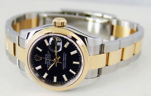 ROLEX - Ladies Black 18kt Gold & SS DateJust - 179163 SANT BLANC