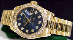 ROLEX - Ladies 18kt Gold DIAMOND President Blue Diamond Dial -179138 SANT BLANC