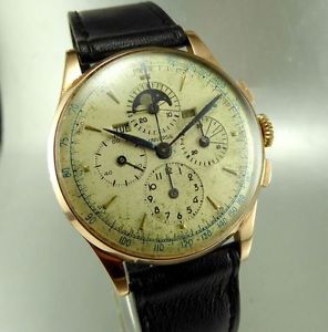 VINT 18 k  GOLD UNIVERSAL GENEVE TRI- COMPAX MOONPHASE wind up NORESERVEPRICE@