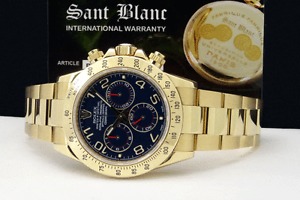 ROLEX - 18kt Gold DAYTONA Blue Arabic Dial REHAUT Box Books 116528 - SANT BLANC