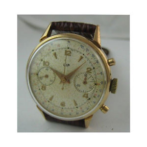 CHRONOGRAPHE LIP GENEVE WATERPROOF EN OR 18K DE 1960S.