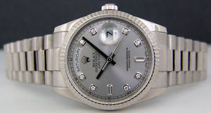 ROLEX - Mens 18kt White Gold DayDate PRESIDENT Silver DIAMOND 118239 SANT BLANC
