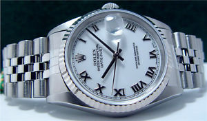 Rolex Mens Stainless WG Bold Roman DateJust Model 16234 SANT BLANC