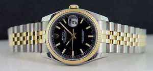 ROLEX - 36mm Men's 18kt Gold & SS DateJust Black Index Dial - 116233 SANT BLANC