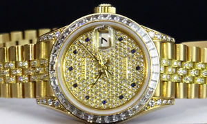 ROLEX - Ladies 18kt Gold PRESIDENT Full PAVE Diamond Dial/Lugs 69238 SANT BLANC