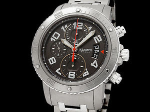 Pre-Owned HERMES Clipper Chrono Diver CP2.941 Men's Gray Automatic Watch, MD