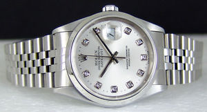 ROLEX - Mens SS 36mm DATEJUST Silver Diamond Dial - 16200 SANT BLANC
