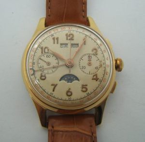 CHRONOGRAPHE ANONYME TRIPLE DATES PHASE DE LUNE CALIBRE LANDERON 181 DE 1950 CP4