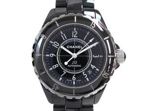 Auth CHANEL Ceramic J12 Watch Mens Automatic Black