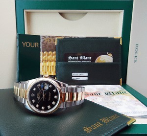 ROLEX - RANDOM SERIAL 18kt Gold & Stainless Steel DateJust Black Diamond 116233