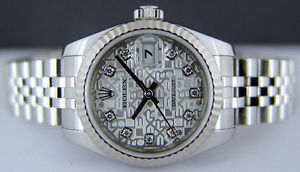 ROLEX Lady 18kt WG SS Datejust Silver DIAMOND Jubilee Dial 179174 SANT BLANC