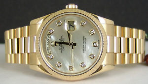 ROLEX - Mens 18kt Gold PRESIDENT DayDate MOP DIAMOND Dial - 118238 SANT BLANC