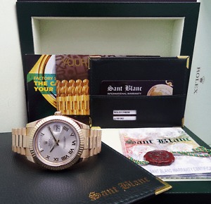 ROLEX 18kt Gold President Day-Date II Silver Roman - 218238 SANT BLANC