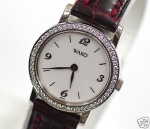 Auth WAKO 4J80-0120 Diamond Bezel K18WG x Leather Quarrtz, Women's watch