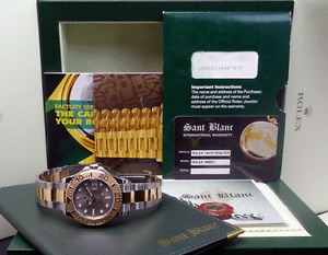 ROLEX 35mm Mid-Size 18kt Gold SS YachtMaster Slate Index Dial 168623 SANT BLANC