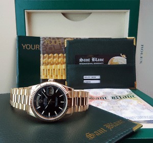 ROLEX - Mens 18kt Gold DayDate President Black Index 36mm - 118238 - SANT BLANC