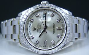 ROLEX - Mens Platinum MASTERPIECE Silver Diamond PearlMaster - Model 18956