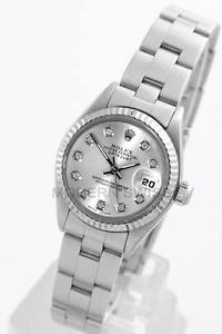 Rolex Ladies Datejust SS Silver Diamond - 18K Fluted - Oyster - 69174 Quickset