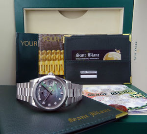 ROLEX Men's White Gold DayDate PRESIDENT Tahitian MOP Diamond 118209 SANT BLANC