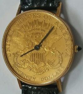 VINTAGE RARE GENEVE 18 JEWEL 18KT & 22KT GOLD TWENTY DOLLAR COIN WATCH LIST $10K