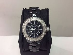 CHANEL Ref. H0967 J12 Black Ceramic 33mm Quartz w/ Factory Diamond Bezel! BEAUTY