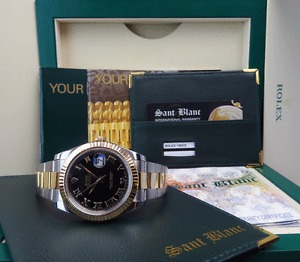 ROLEX - 18kt Gold & SS 41mm DATEJUST II Black Roman 116333 - SANT BLANC
