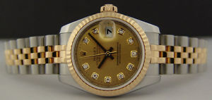 ROLEX Ladies 26mm Gold & Stainless DateJust CHAMPAGNE Diamond 179173 SANT BLANC