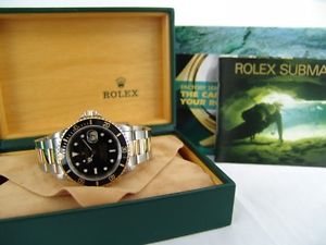 ROLEX - 18kt Gold & Stainless SUBMARINER Black Index Dial 16613 - SANT BLANC