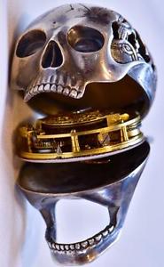 MUSEUM French Silver Verge Fusee Doctors Skull Memento Mori pocket  watch c1780