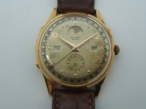 RECORD WATCH TRIPLE DATES PHASE DE LUNE EN OR 18K DE 1960 CP4