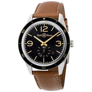 Bell And Ross Heritage Automatic Black Dial Golden Tan Leather Mens Watch