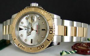 ROLEX 40mm Men's Gold/SS YachtMaster MOP Diamond Sapphire Pearl 16623 SANT BLANC