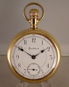 ANTIQUE ROCKFORD 24j 14k GOLD FILLED OPEN FACE 18sRAILROAD POCKET WATCH YEAR1899
