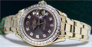 ROLEX - 29mm Gold Ladies Baguette PearlMaster MOP Diamond 80308 SANT BLANC