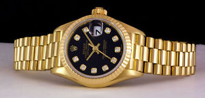 ROLEX Ladies 18kt Gold 26mm Datejust President Black Diamond 69178 SANT BLANC
