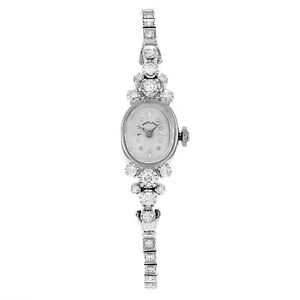 Hamilton 14K Or Blanc & 1.75 Cts et Diamant Remontage Montre Femmes