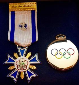 Important historic Jules Jurgensen 14k gold&enamel Olympic award watch&Medal