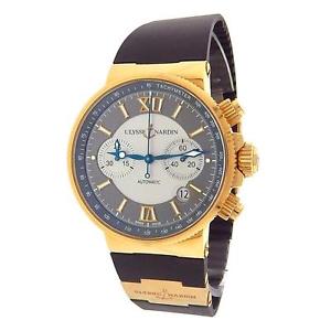 Ulysse Nardin Maxi Marine 356-66 18K Rose Gold Black Rubber Silver Men's Watch