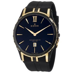 Edox Mens 27033 357JN NID Grand Ocean Black And Yellow Gold Ion-Plating Date Wat