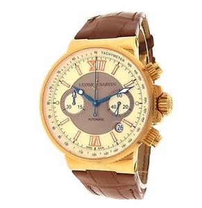 Ulysse Nardin Maxi Marine 356-66 18K Rose Gold Brown Leather Ivory Men's Watch