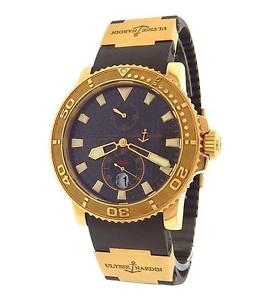 Ulysse Nardin Marine Diver 266-33 18K Yellow Gold Rubber Auto Black Men's Watch