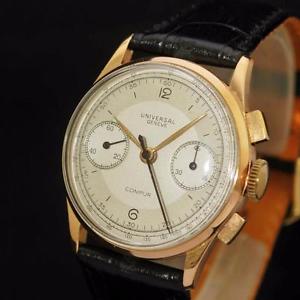 GENUINE VERY RARE UNIVERSAL COMPUR SWISS CHRONOGRAPH 18K SOLID GOLD GENTS WATCH